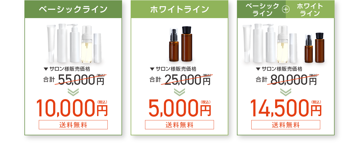 ベーシックライン10,000円（税込） ホワイトライン5,000円（税込） ベーシックライン+ホワイトライン14,500円（税込）